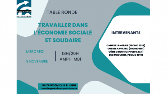 Table  ronde " travailler dans l'économie sociale et solidaire"-9 novembre 2022-18h-20h